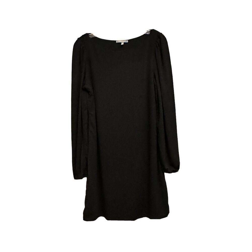 LEMON TART Dress Womens Large  Black Mini Long Sleeve Stretch Shift LBD